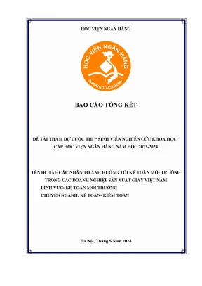 Đề tài nghiên cứu khoa học các nhân tố ảnh hưởng tới kế toán môi trường trong các doanh nghiệp sản xuất giấy việt nam