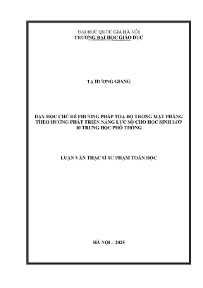 Dạy học chủ đề phương pháp tọa độ trong mặt phẳng theo hướng phát triển năng lực số cho hịc sinh lớp 10 trung học phổ thông