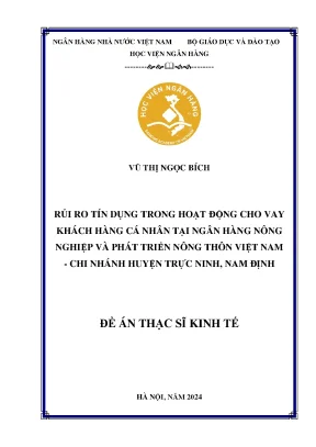 Luận văn thạc sĩ tài chính ngân hàng rủi ro tín dụng trong hoạt động cho vay khách hàng cá nhân tại ngân hàng nông nghiệp và phát triển nông thôn việt nam chi nhánh huyện trực ninh nam định
