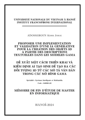 Proposer une implémentation et validation dun ia générative pour la création des objets 3d à partir des descriptions textuelles dans les modèles gama đề xuất một cách triển