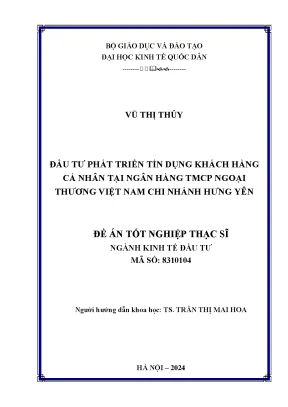 Luận văn thạc sĩ kinh tế đầu tư đầu tư phát triển tín dụng khách hàng cá nhân tại ngân hàng tmcp ngoại thương việt nam chi nhánh hưng yên