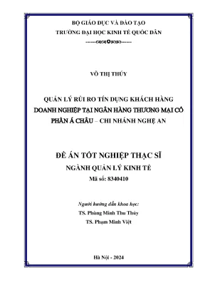 Luận văn thạc sĩ quản lý kinh tế quản lý rủi ro tín dụng khách hàng doanh nghiệp tại ngân hàng thương mại cổ phần á châu chi nhánh nghệ an
