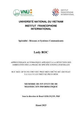 Pprentissage automatique applique aux tests logiciels học máy áp dụng cho việc phát hiện những mờ ám ngay tại giai đoạn thiết kế phần mềm mémoire de master université nati