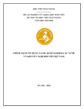 Đề tài nghiên cứu khoa học chính sách tín dụng xanh kinh nghiệm các nước và khuyến nghị đối với việt nam