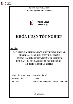 Các yếu tố ảnh hưởng đến chất lượng dịch vụ giao nhận hàng hóa xuất khẩu bằng đường hàng không tại công ty cổ phần bưu vận nội địa và quốc tế đông dương indochina post logistics