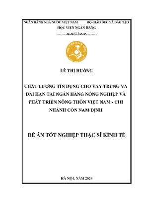 Luận văn thạc sĩ tài chính ngân hàng chất lượng tín dụng cho vay trung và dài hạn tại ngân hàng nông nghiệp và phát triển nông thôn việt nam chi nhánh cồn nam định