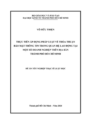 Thực tiễn áp dụng pháp luật về thỏa thuận bảo mật thông tin trong quan hệ lao động tại một số doanh nghiệp trên địa bàn thành phố hồ chí minh