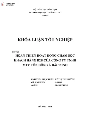 Hoàn thiện chăm sóc khách hàng b2b của công ty tnhh mtv tôn đông á bắc ninh