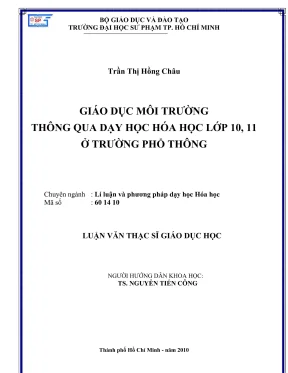 Luận văn thạc sĩ lý luận và phương pháp dạy học môn hóa học giáo dục môi trường thông qua dạy học hóa học lớp 10 11 trường phổ thông