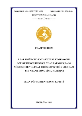Luận văn thạc sĩ tài chính ngân hàng phát triển cho vay sản xuất kinh doanh đối với khách hàng cá nhân tại ngân hàng nông nghiệp và phát triển nông thôn việt nam chi nhánh đông bình nam định