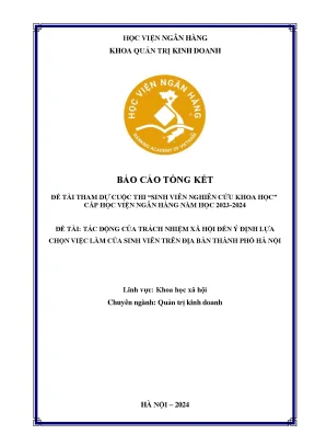 Đề tài nghiên cứu khoa học tác động của trách nhiệm xã hội đến ý định lựa chọn việc làm của sinh viên trên địa bàn thành phố hà nội