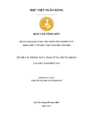 Đề tài nghiên cứu khoa học phòng ngừa thao túng chứng khoán tại việt nam hiện nay