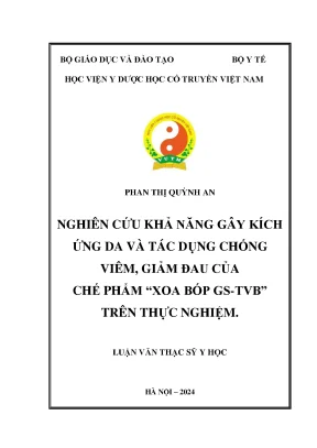 Nghiên cứu khả năng gây kích ứng da và tác dụng chống viêm giảm đau của chế phẩm xoa bóp gs tvb trên thực nghiệm