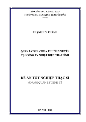 Luận văn thạc sĩ quản lý kinh tế quản lý sửa chữa thường xuyên tại công ty nhiệt điện thái bình