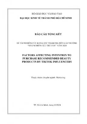 Factors affecting intention to purchase recommended beauty products by tiktok influencers
