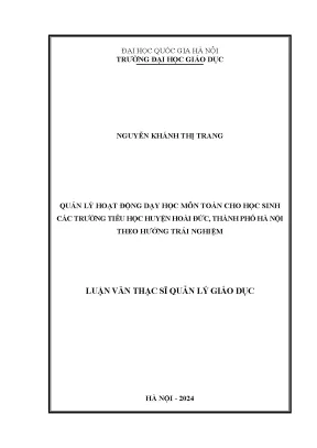 Quản lý hoạt động dạy học môn toán cho học sinh các trường tiểu học huyện hoài đức thành phố hà nội theo hướng trải nghiệm