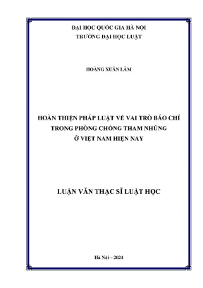 Hoàn thiện pháp luật về vai trò báo chí trong phòng chống tham nhũng ở việt nam hiện nay