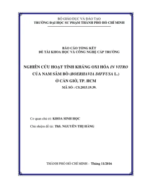 De tai nghien cuu khoa hoc cap truong nghien cuu hoat tinh khang oxi hoa in vitro cua nam sam bo boerhavia diffusa l o can gio tp hcm