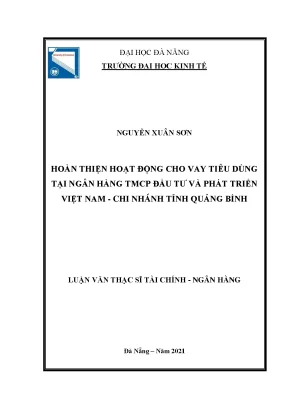 Hoàn thiện hoạt động cho vay tiêu dùng tại ngân hàng tmcp đầu tư và phát triển việt nam chi nhánh tỉnh quảng bình
