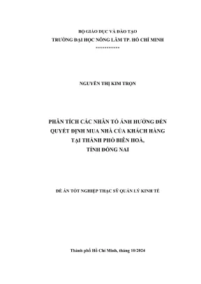 Luận văn thạc sĩ quản lý kinh tế phân tích các nhân tố ảnh hưởng đến quyết định mua nhà của khách hàng tại thành phố biên hoà tỉnh đồng nai