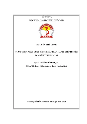 Luận văn thạc sĩ luật hiến pháp và luật hành chính thực hiện pháp luật về thi hành án hành chính trên địa bàn tỉnh gia lai