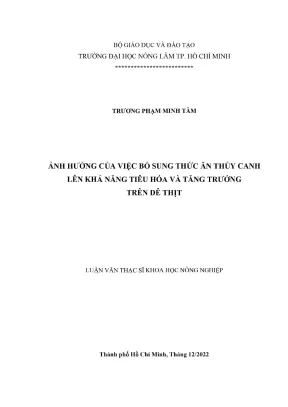 Luận văn thạc sĩ thú y ảnh hưởng của việc bổ sung thức ăn thủy canh lên khả năng tiêu hóa và tăng trưởng trên dê thịt