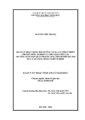 Quản lý hoạt động bồi dưỡng năng lực phát triển chuyên môn nghiệp vụ cho giáo viên các trường mầm non quận hoàng mai thành phố hà nội dựa vào cộng đồng nghề nghiệp