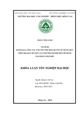 Đánh giá tình hình chuyển nhượng quyền sử dụng đất trên địa bàn huyện cần giờ thành phố hồ chí minh giai đoạn 2019 2022
