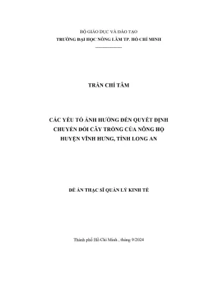 Luận văn thạc sĩ quản lý kinh tế các yếu tố ảnh hưởng đến quyết định chuyển đổi cây trồng của nông hộ huyện vĩnh hưng tỉnh long an