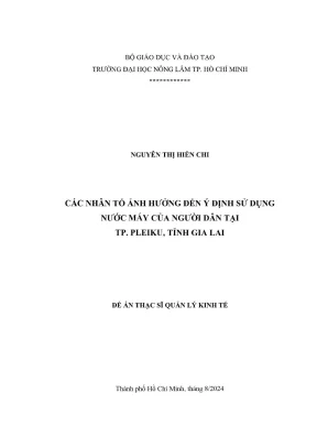Luận văn thạc sĩ quản lý kinh tế các nhân tố ảnh hưởng đến ý định sử dụng nước máy của người dân tại tp pleiku tỉnh gia lai
