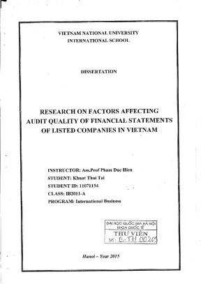 Research on factors affecting audit quality of financial statements of listed companies in vietnam