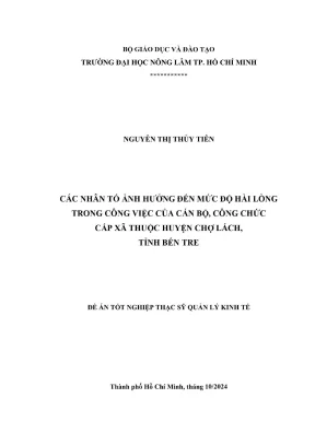 Luận văn thạc sĩ quản lý kinh tế các nhân tố ảnh hưởng đến mức độ hài lòng trong công việc của cán bộ công chức cấp xã thuộc huyện chợ lách tỉnh bến tre