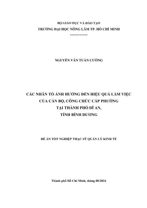 Luận văn thạc sĩ quản lý kinh tế các nhân tố ảnh hưởng đến hiệu quả làm việc của cán bộ công chức cấp phường tại thành phố dĩ an tỉnh bình dương