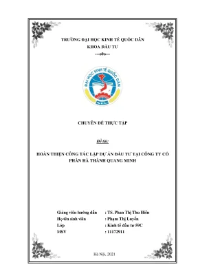 Chuyên đề thực tập hoàn thiện công tác lập dự án đầu tư tại công ty cổ phần hà thành quang minh