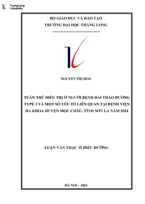 Tuân thủ điều trị ở người bệnh đái tháo đường type 2 và một số yếu tố liên quan tại bệnh viện đa khoa huyện mộc châu tỉnh sơn la năm 2024