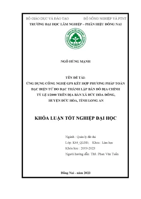 Ứng dụng công nghệ rtk kết hợp phương pháp toàn đạc điện tử đo đạc và thành lập bản đồ địa chính tỷ lệ 1 2000 tại địa bàn xã huyện đức hòa tỉnh long an