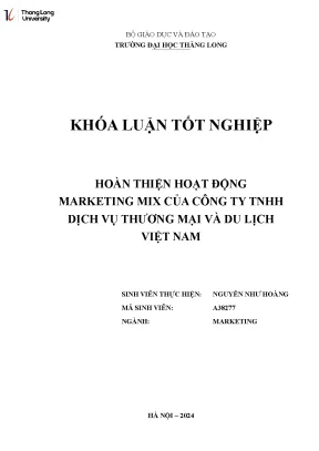 Hoàn thiện hoạt động marketing mix của công ty tnhh dịch vụ thương mại và du lịch việt nam