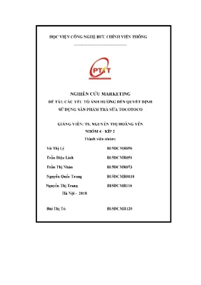 Đề tài các yếu tố ảnh hưởng đến quyết định sử dụng sản phẩm trà sữa tocotoco