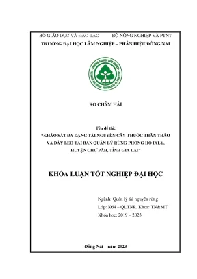Khảo sát đa dạng tài nguyên thuốc thân thảo và dây leo tại bqlrph ialy huyện chư păh tỉnh gia lai