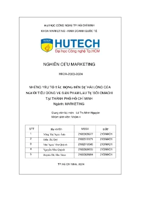 Những yếu tố tác động đến sự hài lòng của người tiêu dùng về sản phẩm lẩu tự sôi omachi tại thành phố hồ chí minh