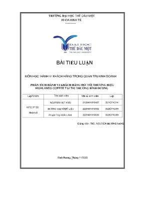 Phân tích hành vi khách hàng đối với thương hiệu highlands coffee tại thị trường bình dương