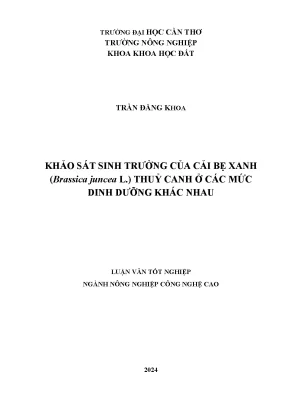 Luận văn tốt nghiệp khảo sát sinh trưởngcủacải bẹxanhbrassica juncea l thuỷcanhởcácmứcdinh dưỡngkhácnhau