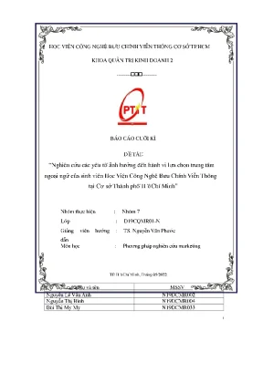 Nghiên cứu các yếu tố ảnh hưởng đến hành vi lựa chọn trung tâm ngoại ngữ của sinh viên học viện công nghệ bưu chính viễn thông tại cơ sở thành phố hồ chí mi