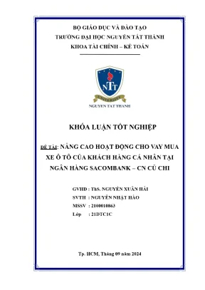 Nâng cao hoạt động cho vay mua xe ô tô của khách hàng cá nhân tại ngân hàng sacombank cn củ chi