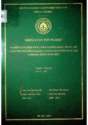 Nghiên cứu khả năng nhân giống bằng hom cho loài trà hoa đỏ camellia rubiflora tại vườn quốc gia tam đảo vĩnh phúc