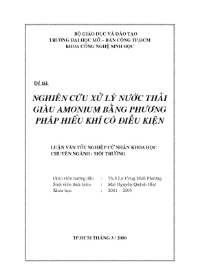 Nghiên cứu xử lý nước thải giàu amonium bằng phương pháp hiếu khí có điều kiện