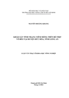 Luận văn thạc sĩ thú y khảo sát tình trạng viêm móng trên bò thịt vỗ béo tại huyện đức hòa tỉnh long an