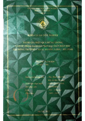 Nghiên cứu hiệu quả rừng trồng cao su hevea brasiliensis muell arg trên đất dốc tại nông trường cao su hương long hà tĩnh