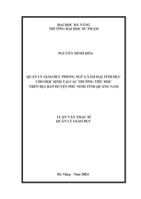 Quản lý giáo dục phòng ngừa xâm hại tình dục cho học sinh tại các trường tiểu học trên địa bàn huyện phú ninh tỉnh quảng nam