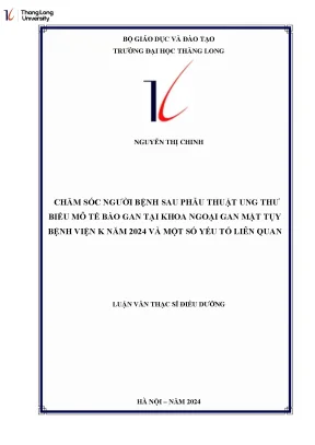 Chăm sóc người bệnh sau phẫu thuật ung thư biểu mô tế bào gan tại khoa ngoại gan mật tụy bệnh viện k năm 2024 và một số yếu tố liên quan